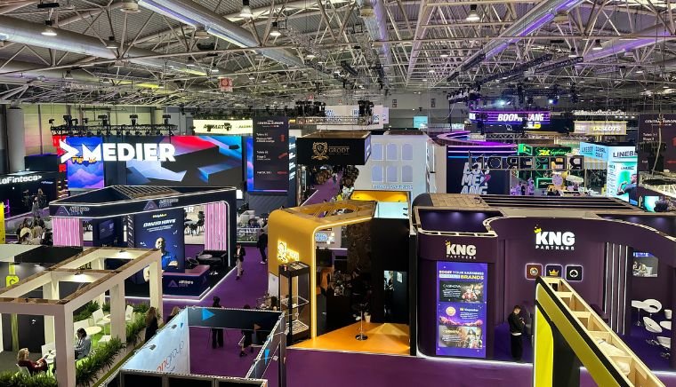 Overview of SiGMA Europe 2025 exhibition floor filled with affiliate networks, operators and B2B tech providers